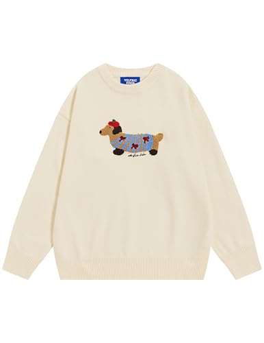 Aelfric Eden Cartoon Dog Sweater Casual Soft Baggy Knit Pullover